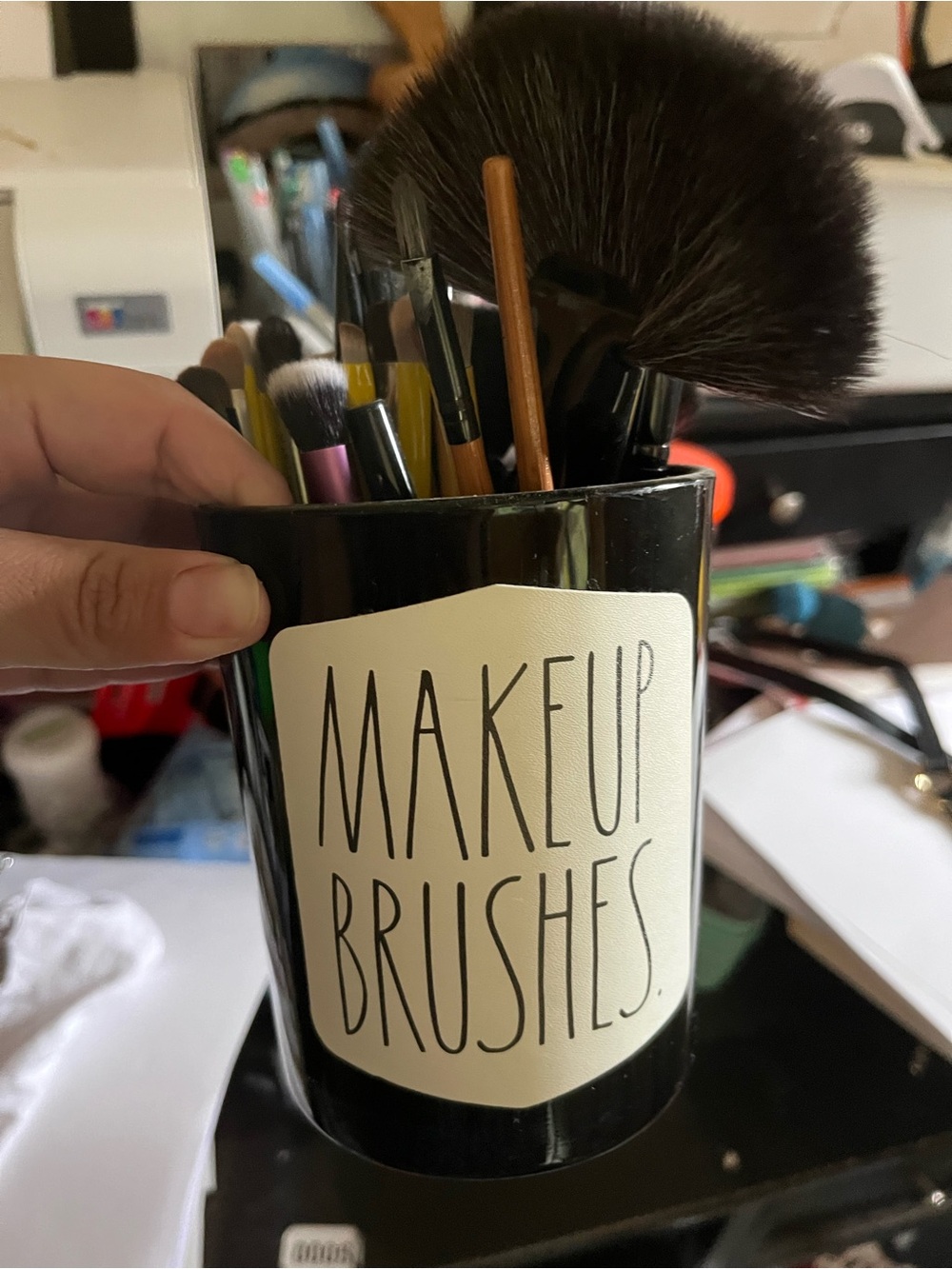 Rae Dunn Black Makeup Brushes Holder Cup (brushes not included)